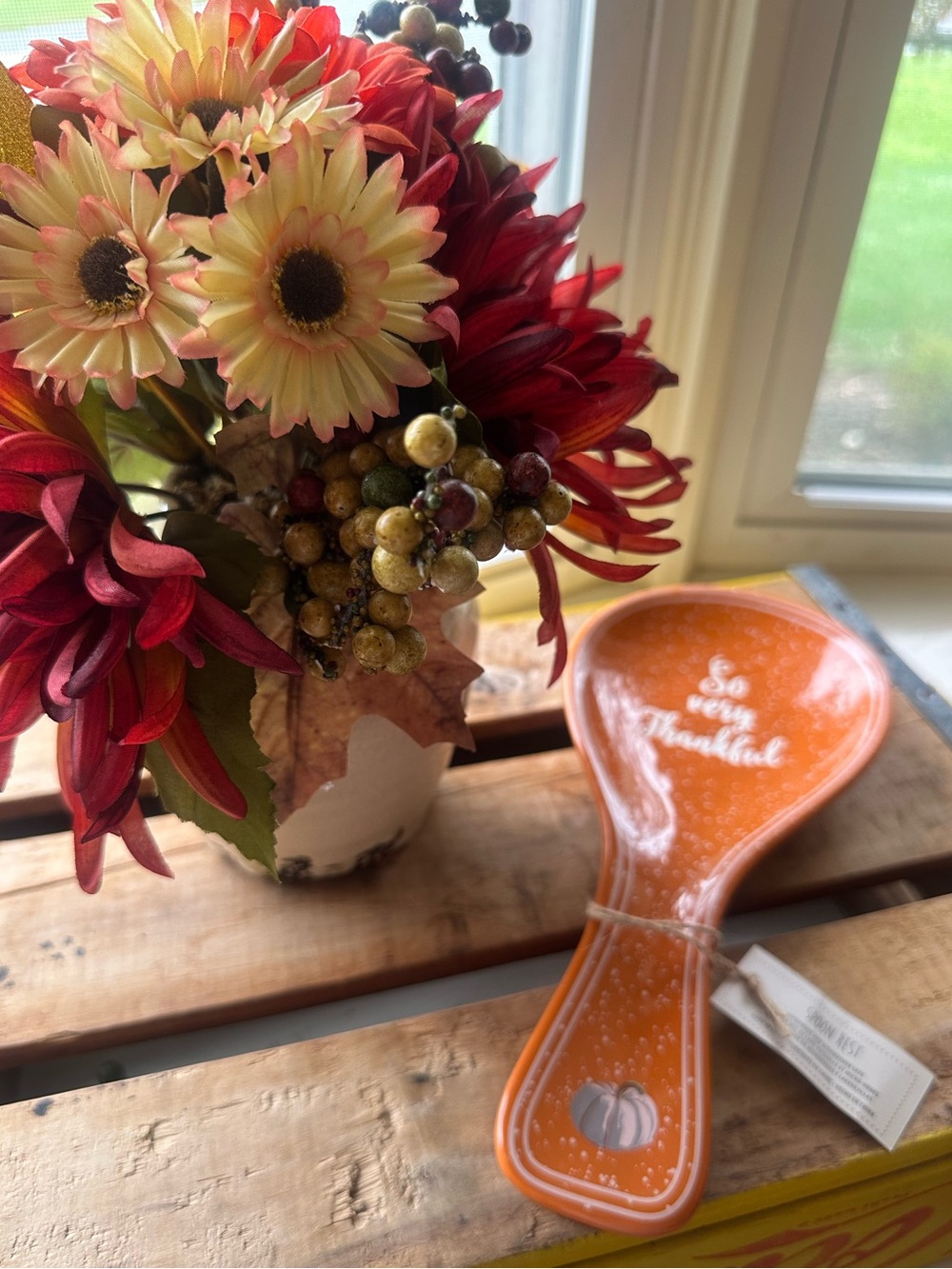 "So Very Thankful" Orange Ceramic Spoon Rest - New - Picture 5 of 5